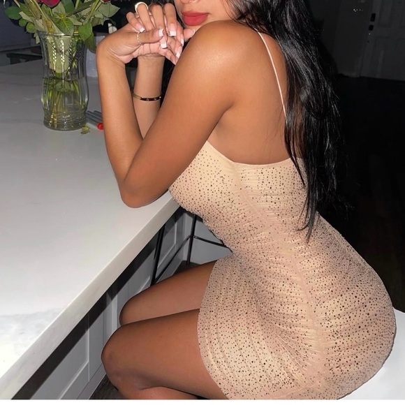 Oh Polly Dresses & Skirts - Oh Polly Nude Embellished Mini Dress